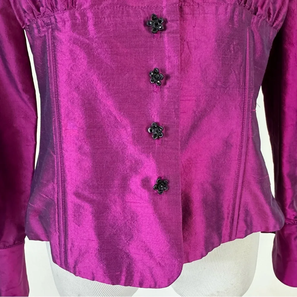 SHANI Stand Collar Silk Shantung Blouse Size 10 NWT - Picture 5 of 10